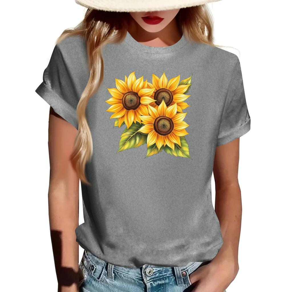 Damen Modisches Rundhals Casual Retro Print Kurzarm T-Shirt Top