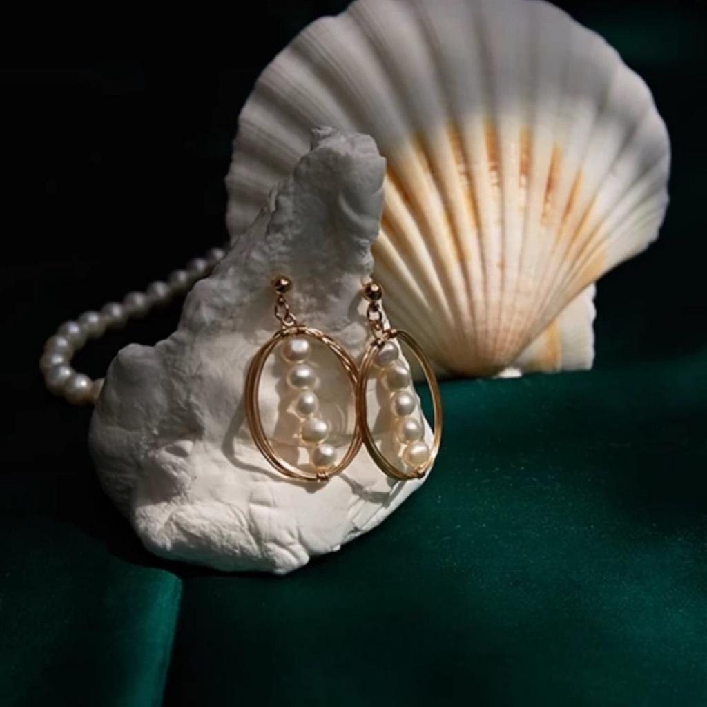 Natural Freshwater Baroque Pearl Handmade Wrapped Circle Earrings Earrings Japanese and Korean Femininity Jewelry Silver Needle