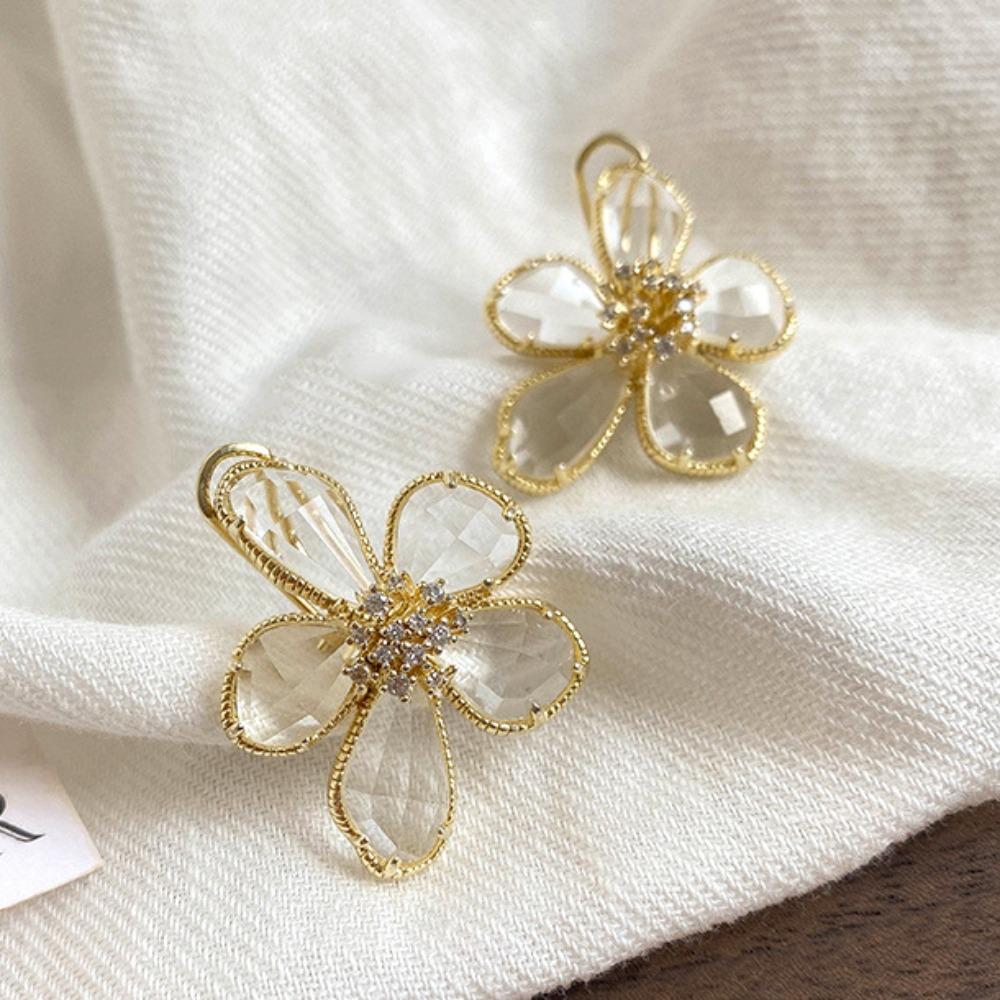 Crystal Flower Earrings Fashion Temperament Internet Celebrity Earrings Female Personality Stud Earrings