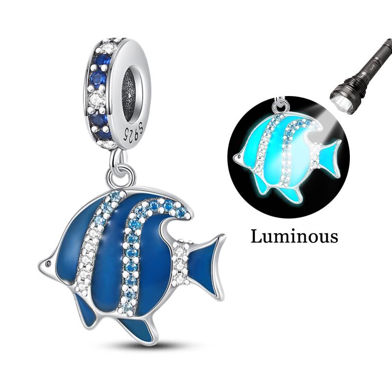 925 Silver Luminous Blue Ocean Series Octopus Starfish Charms Beads For Women Fit Bracelet DIY Jewelry Gifts