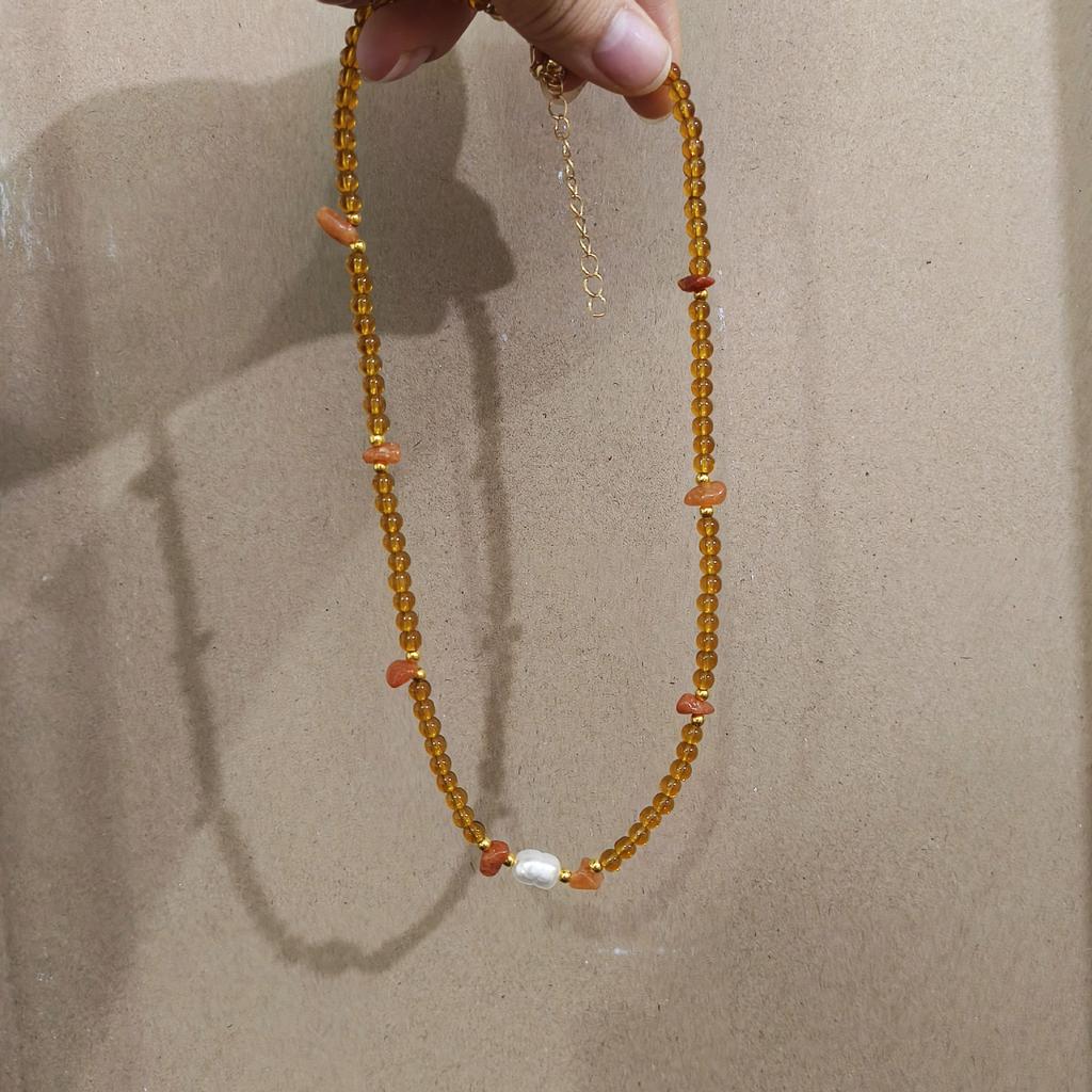 New Chinese Style New Amber Beaded Pearl Necklace High-end Collarbone Chain Neck Chain