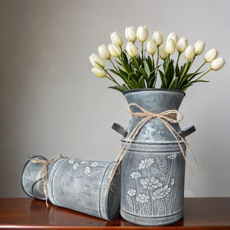 Boerderij Gegalvaniseerd Metaal Decoratieve Bloempotten Antieke Melkbus Kan Voor Woonkamer Kantoor Tuin Decoraties
