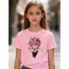European Sizes Girls' Casual Short-Sleeve T-Shirt with Anime Demon Boy Print, Kids' Summer Casual Fashion Top