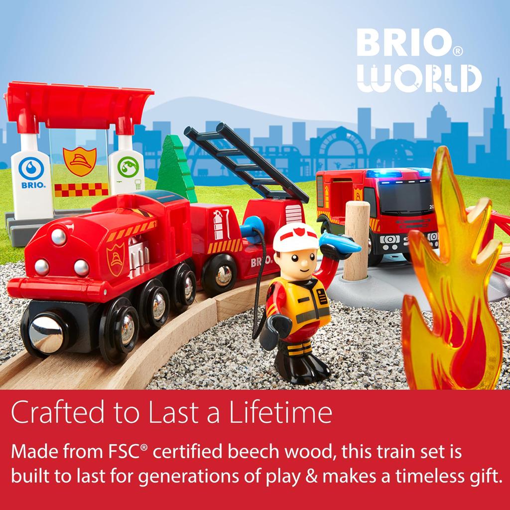 BRIO Fire Rescue Set 33815, for ages 3 and up. [Toy, Wooden Toy, Wooden Rail, Rail Set, Gift (Birthday/Christmas)]