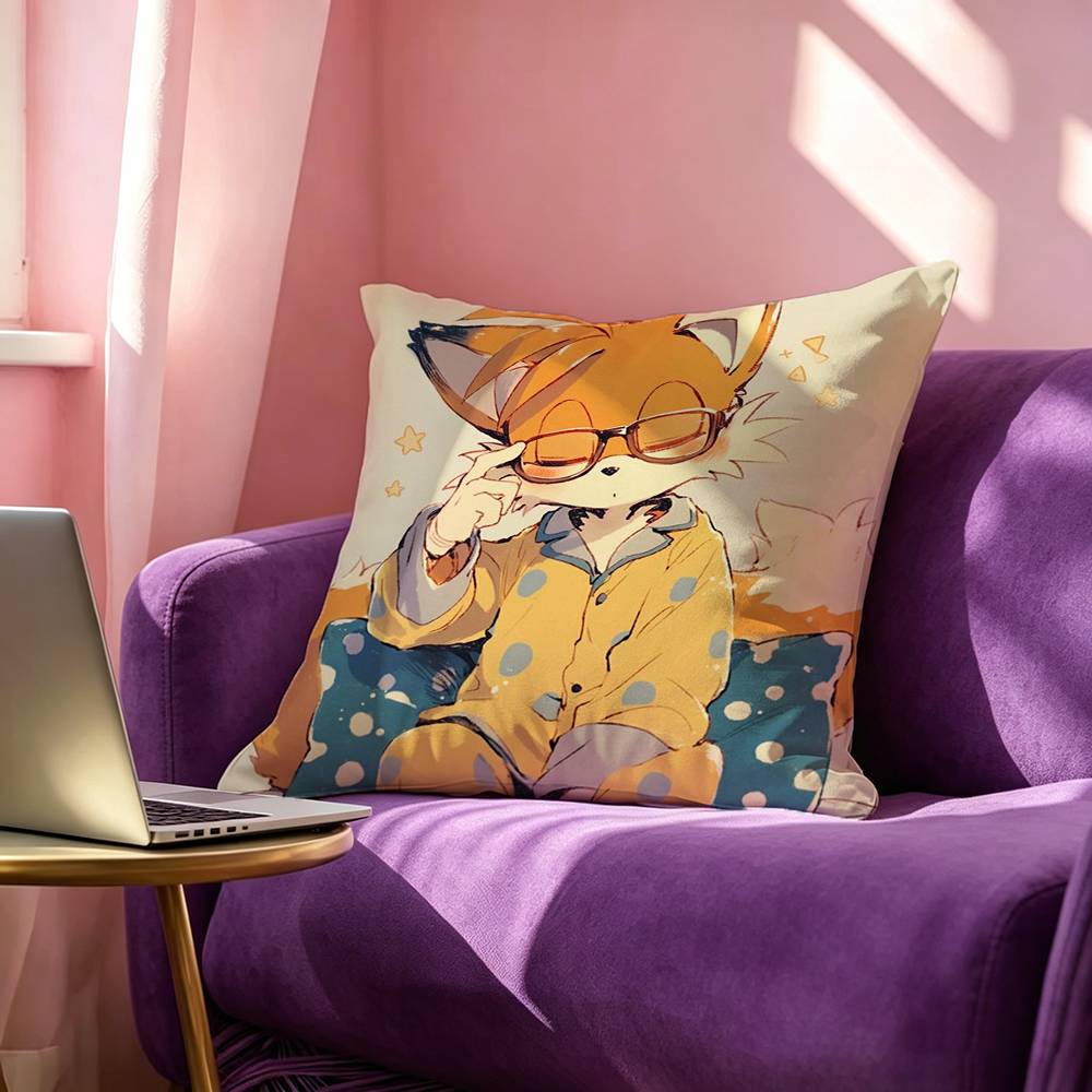 Anime TTails Cartoon Square DoubleSided printed Pillow Case Bedroom Bedside Pillow Sofa Cushion Cover
