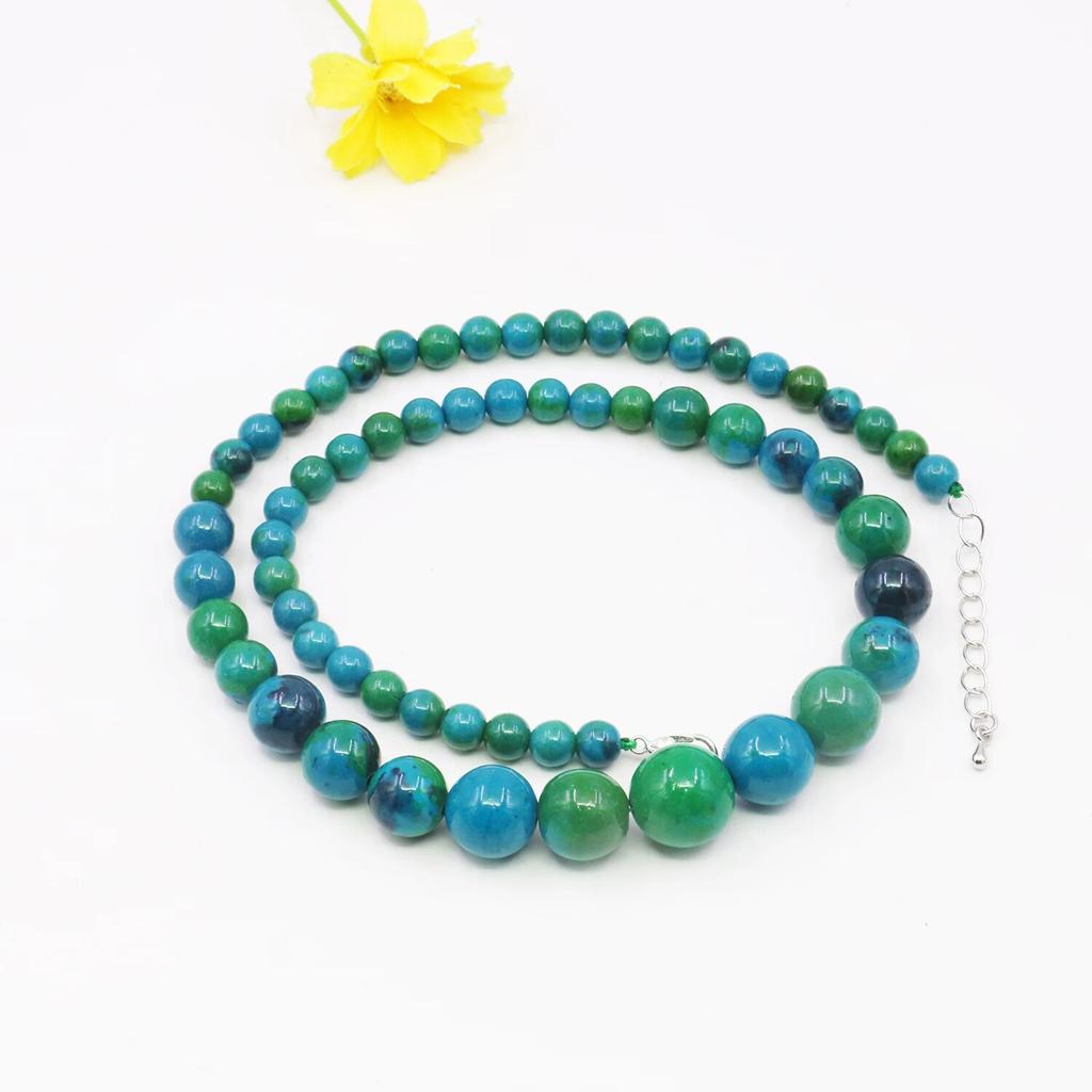 6-14mm Phoenix Stone Turquoised Necklace, Round Bead Gems Chalcedony,Tower Shaped,Jewelry Accessories,5 Cm Extension Chain