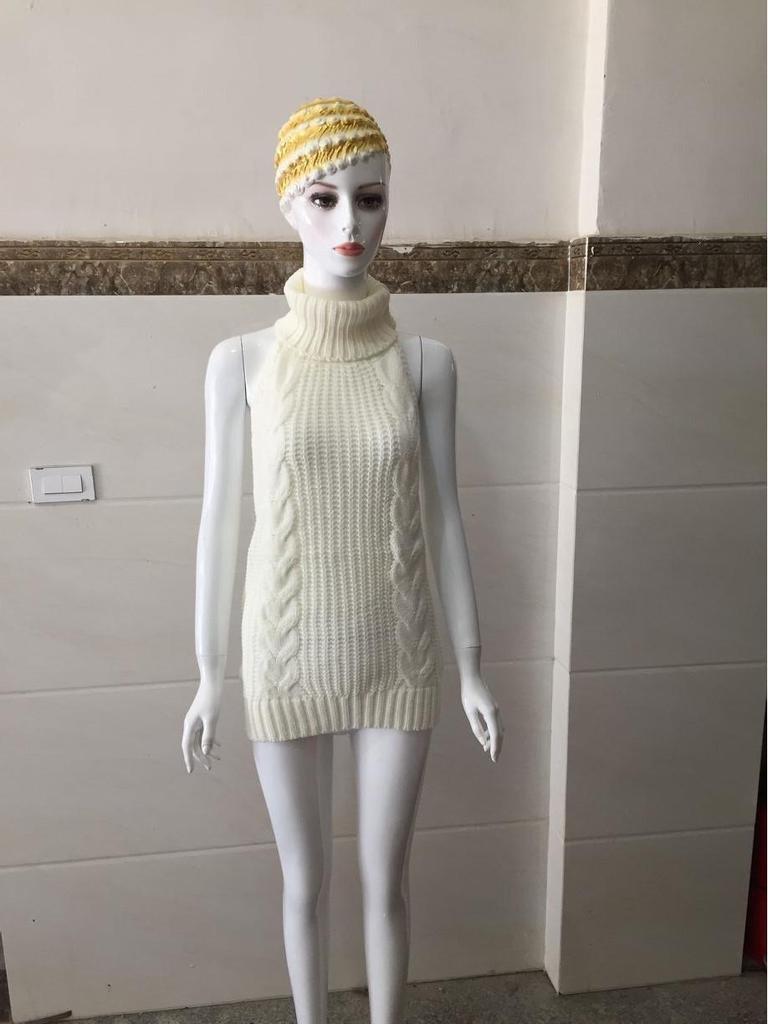 2025 Spring Sexy Backless Knitted Pullover Women’s High Neck Sleeveless Sweater Girl Bun Cos