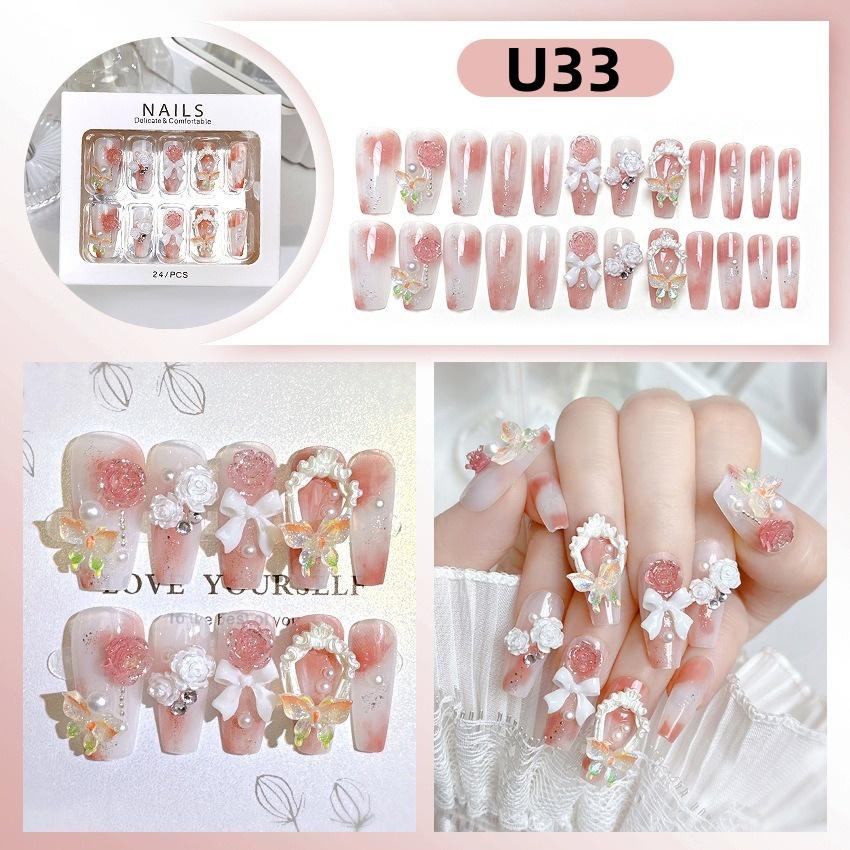 

Белый, синий цвет, 3D кролик, звезда, стразы, полное покрытие, акриловые накладные ногти для женщин и девочек, съемные длинные накладные ногти U33 разноцветный