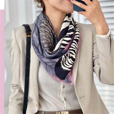 88*88cm 100% Mulberry Silk Zebra Art Pattern Square Scarf Sunblock Towel Shawl Neckerchief Women Gift