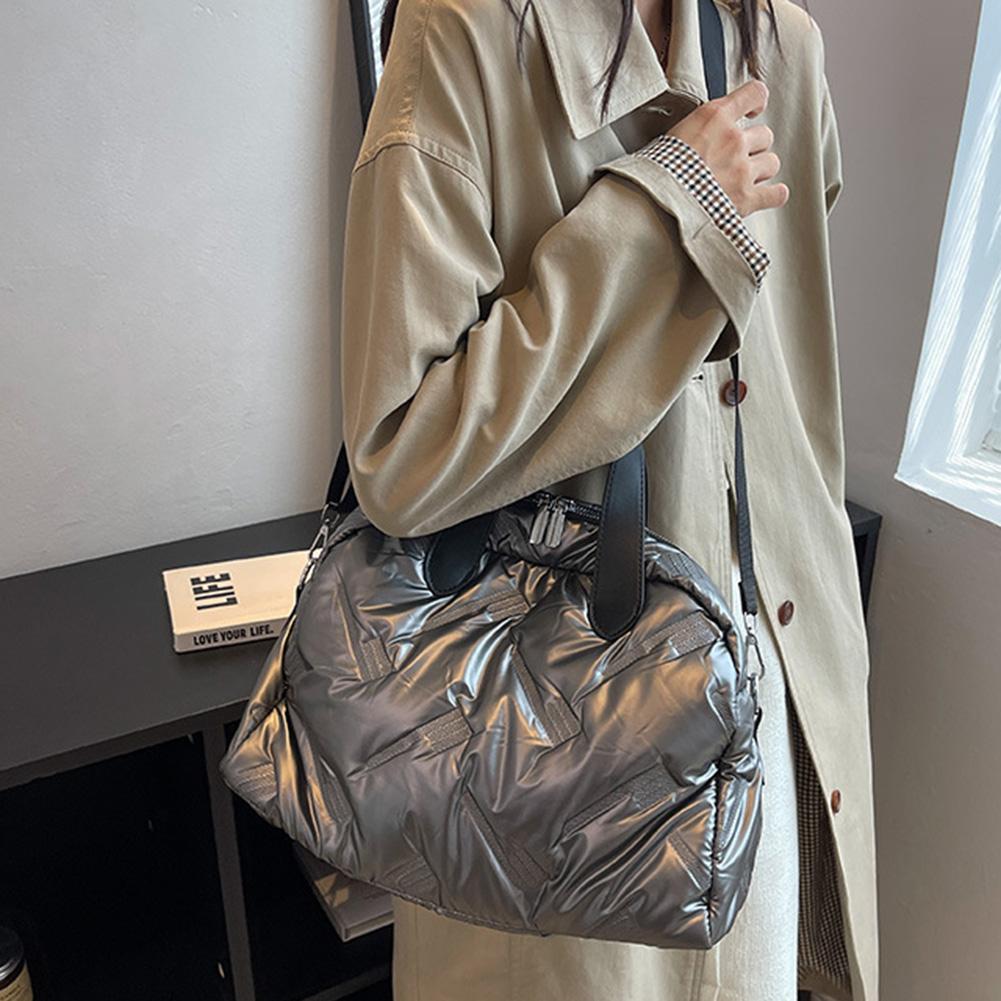 Borsa a tracolla gonfia da donna, grande capacità, borsa imbottita solida, versatile, casual, tracolla regolabile, borsa per la spesa invernale