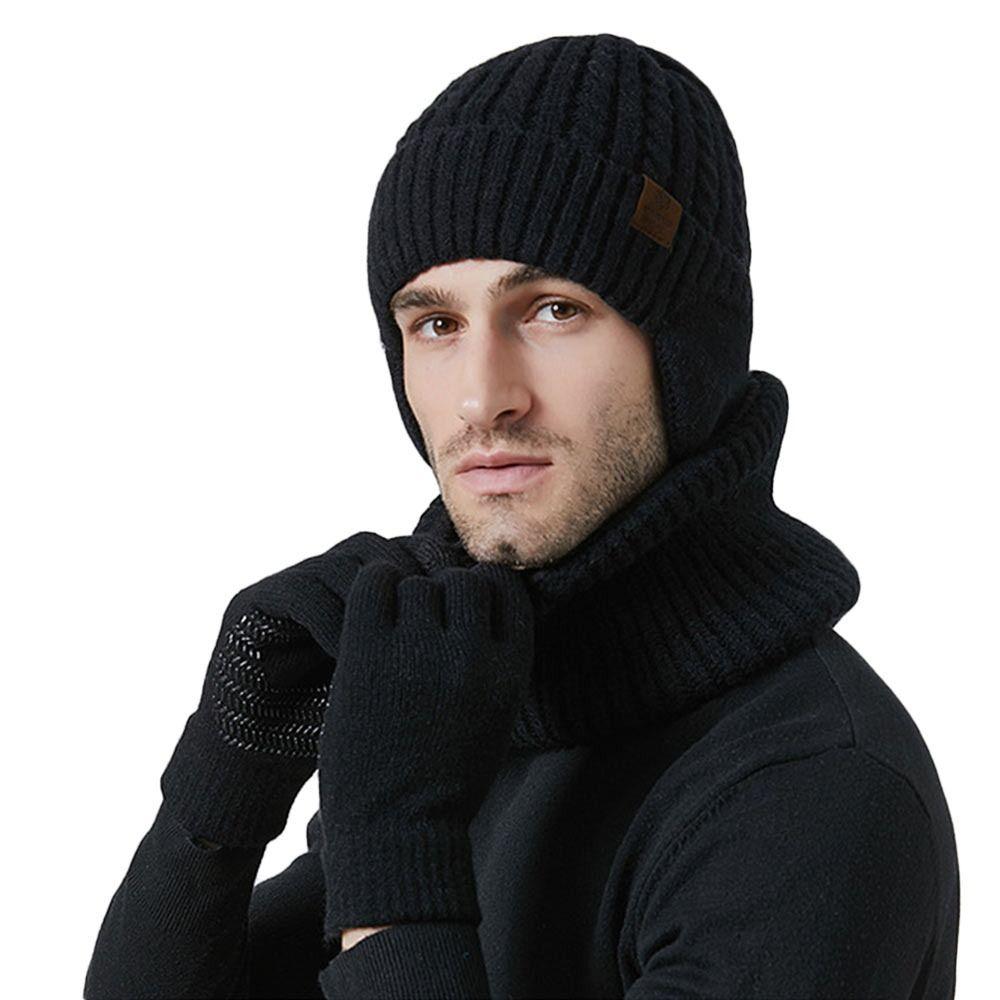 3Pcs/set Soft Touch Screen Gloves Warm Ear Protection Cap Winter Beanie Hat Scarf  for Men Women