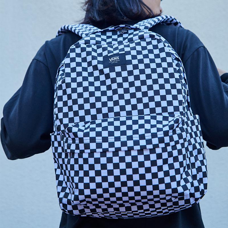 Vans Classic Checkerboard Logo Zip Backpack Unisex Backpacks Black White VN0A5KI1Y28