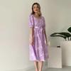 Summer 2024 Euro-American Square Neck Puff Sleeve Tie Waist Dress for Women