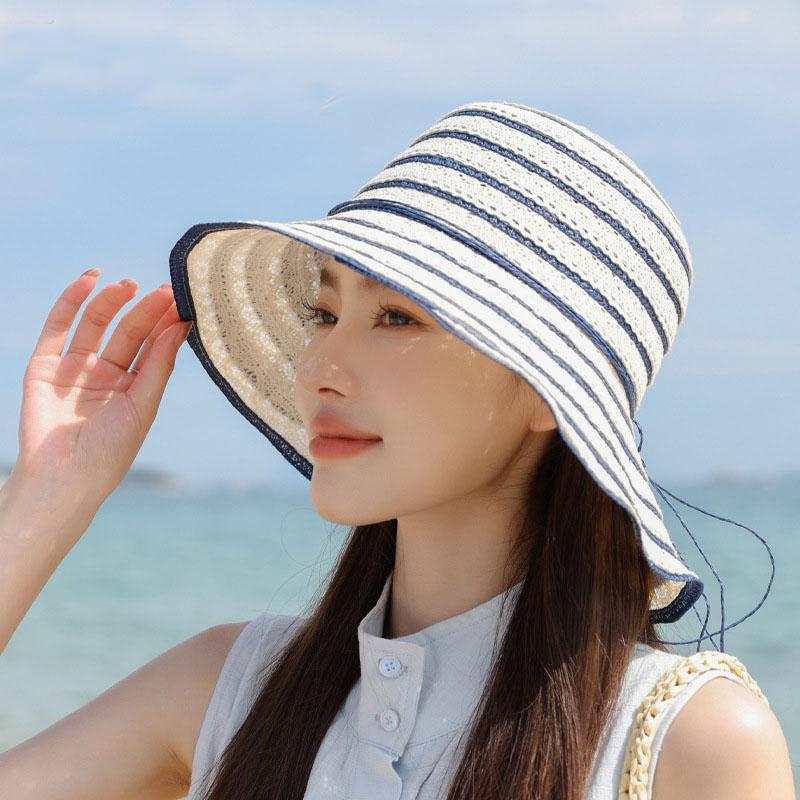 Spring/Summer Women's Season Lace Straw Hat Beach Sunscreen Sun Hat Large Brimmed Fisherman's Hat Cap H308