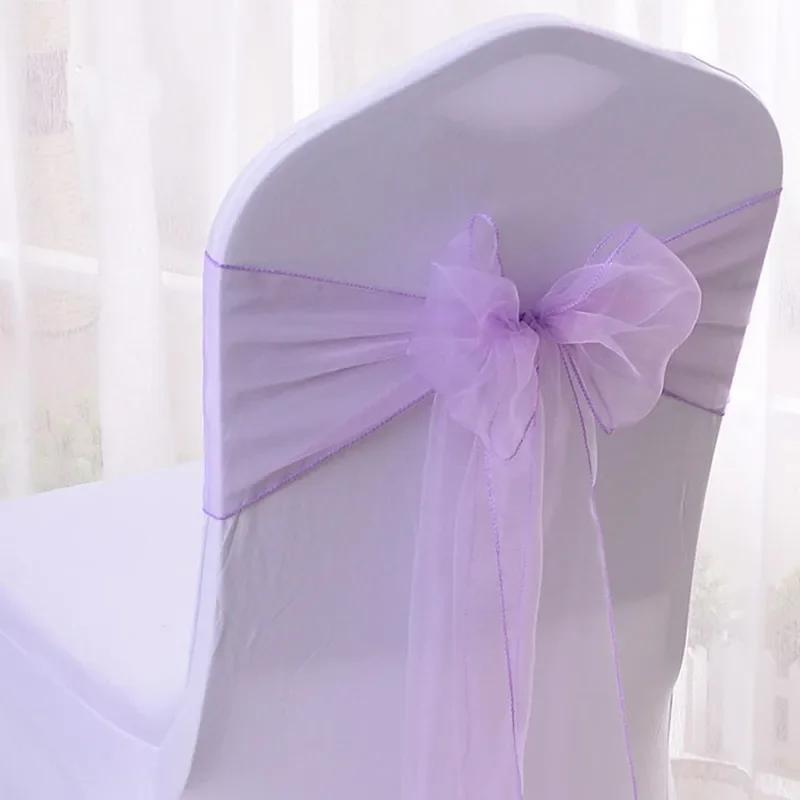 50pcs/100pcs Wedding Chair Sash Ties Crystal Organza Chair Bow Sash Knots For Party Event Banquet Decoration