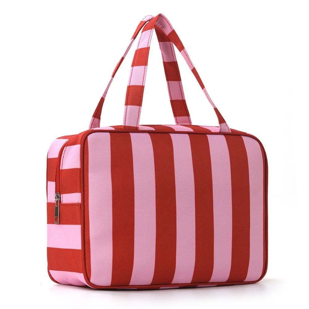 Large Capacity Striped Toiletry Storage Bag Multi Compartment Cosmetic Pouch  Weekend Getaway