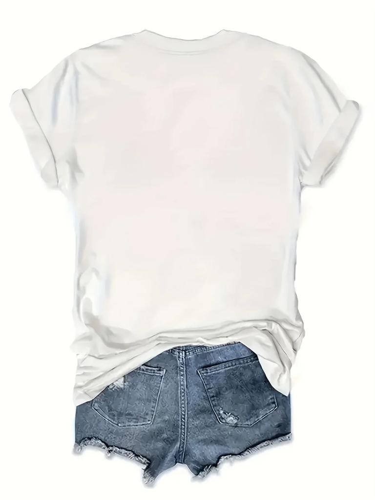 Vibrant Eiffel Tower Graphic Tee Casual Short Sleeve Crew Neck Top for Summer with Comfortable Simple Street Women's Clothing