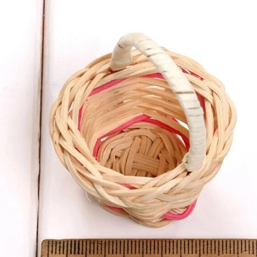 1 Pcs Miniature Fruit Box Creative Picnic Basket Rattan Woven Storage Basket Small Ornaments Kitchen Handicrafts Home Decoration