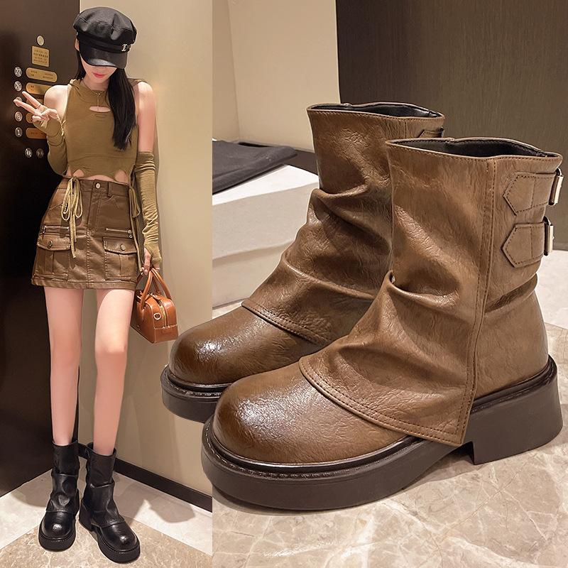 2025 retro short boots autumn and winter British style explosion inner height increase versatile niche trouser boots Martin boots