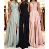 Sommer neues europäisches und amerikanisches Halsspitzen-Chiffon-Kleid Ball-Abendkleid geschlitzt langes Kleid neu