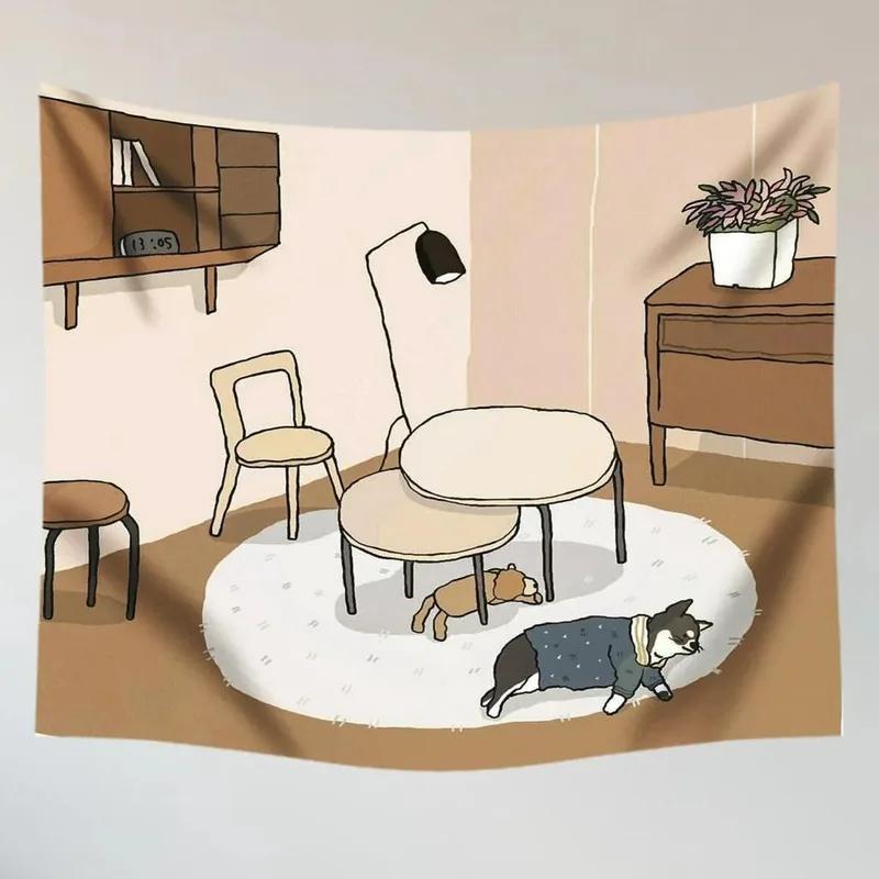 Cute Cat Girl Hanging Cloth Office Living Room Tapestry Home Wall Decoration Tapestry