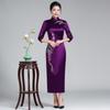 Elegant Spring Acetate Satin Embroidered Cheongsam for Mothers - New Chinese Wedding Style Dress