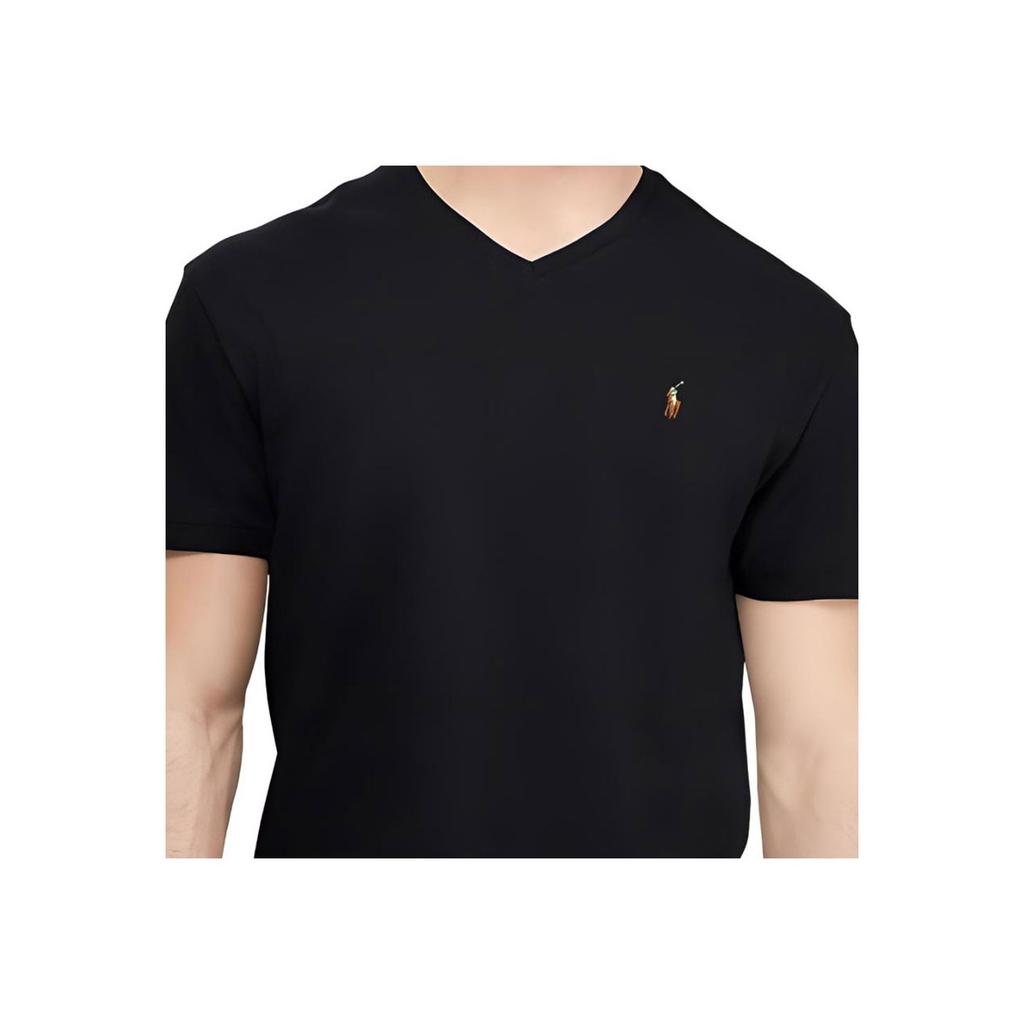 Polo Ralph Lauren Solid Color Letter Logo Embroidered V-Neck Short Sleeve T-Shirt Men Tops Black 710866052-001