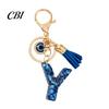 Portable Key Organizer Blue Series Keychain Pendant, Initial Letter Charm Chain with Eyes Tassel Design, A-Z Holder for Bags Backpacks Cars