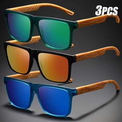 3 pary Klasycznych Retro Pełnych Oprawek z Nóżkami Imitującymi Drewno Kolorowe Odbijające Modne Okulary Pudełkowe Damskie i Męskie