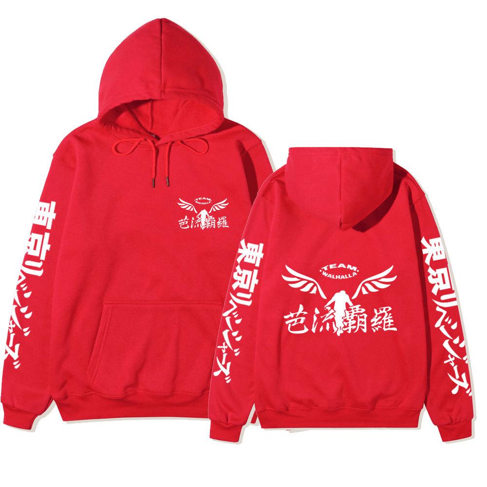 Tokyo Revengers Team Walhalla Double-sided Hoodie, Wing Logo Long Sleeve Pullover Sweatshirt Unisex Anime Hoodie with Japanese Sleeve Print