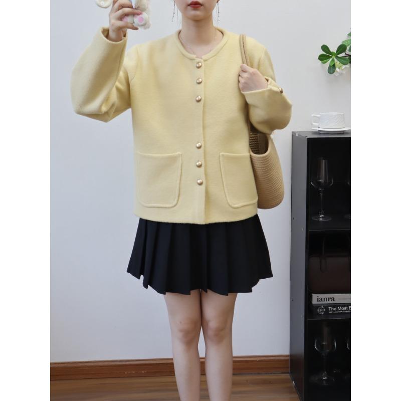 

Кардиган с круглым вырезом, свободный, вязаный, двусторонний, новая осенне-зимняя темпераментная высококачественная куртка-свитер для женщин one size fits all жёлтый