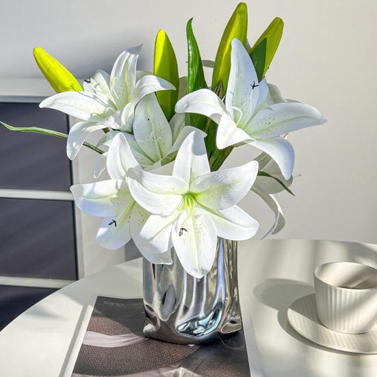 Artificial Lily Flowers with 2 Heads Full Bloom And 1 Bud Long Stem Fake Lilies Bouquet for Wedding Floral Arrangements Spring Home Table Centerpiece