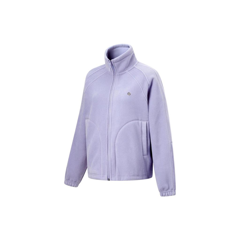 Li Ning Fitness Series Solid Color Loose Fleece Warm Cardigan Windbreaker Knitted Fleece Jacket Women Outerwear Light-Mist-Purple AWDTB26-3