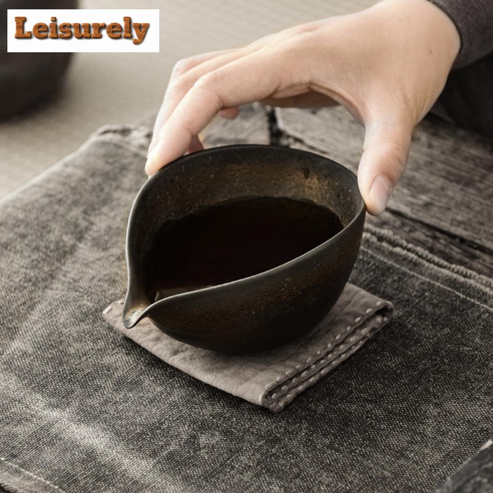 200ml Handmade Coarse Pottery Tea Pitcher Japanese Powder Yin Boat Tea Divider Cha Hai Justice Cup Kung Fu Teaware Supplies Gift