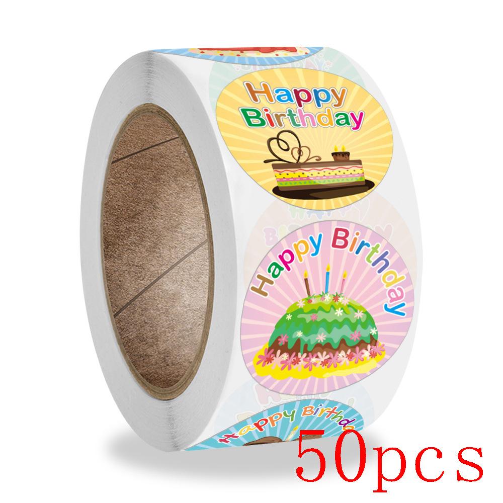50-500Pcs Round Happy Birthday Stickers For Party Decor Envelope Sealing Label Gift Packing Adhesive Sticker Greeting Card Label