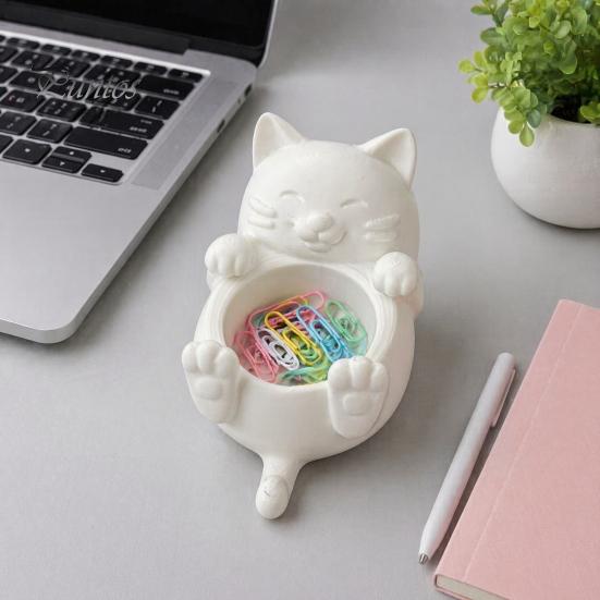 Bedroom Vanity Organizer 3D Fortune Cat Desk Storage Box, Cute Money Jewelry Multi-functional Slot for Rings, Mini Planter Home Decor Figurine,