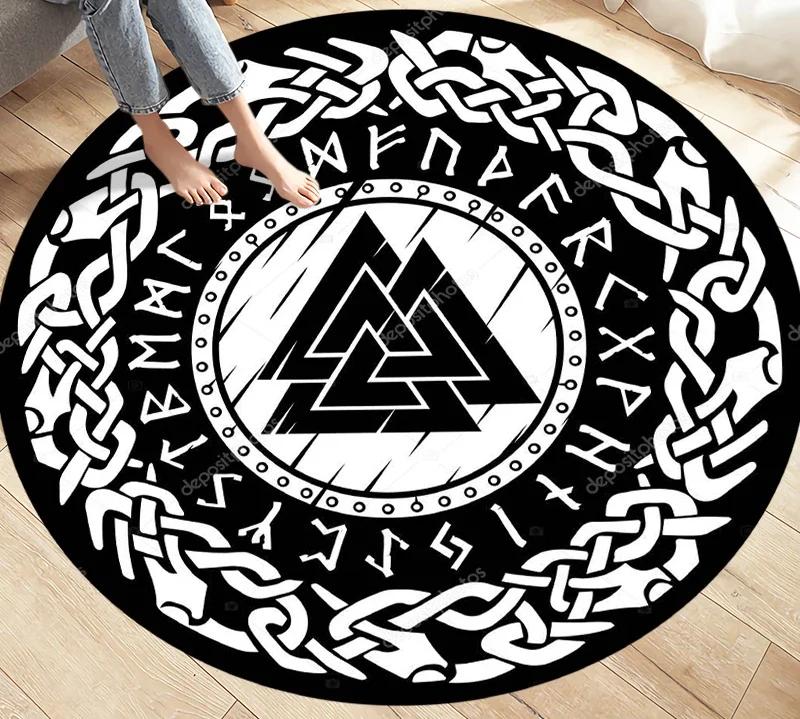 Viking Valknut Yggdrasil Tree of Life Area Rug Round Carpets Rugs for Living Room Bedroom Foot Pad Decoration Non-slip Floor Mat