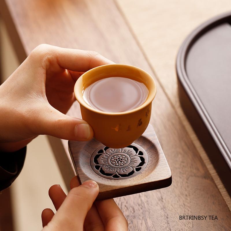1 Set Chinese Walnut Wood Tea Tray Storage Rack Household Carved Coaster Insulation Teapot Teacup Mat Teaware Accessories