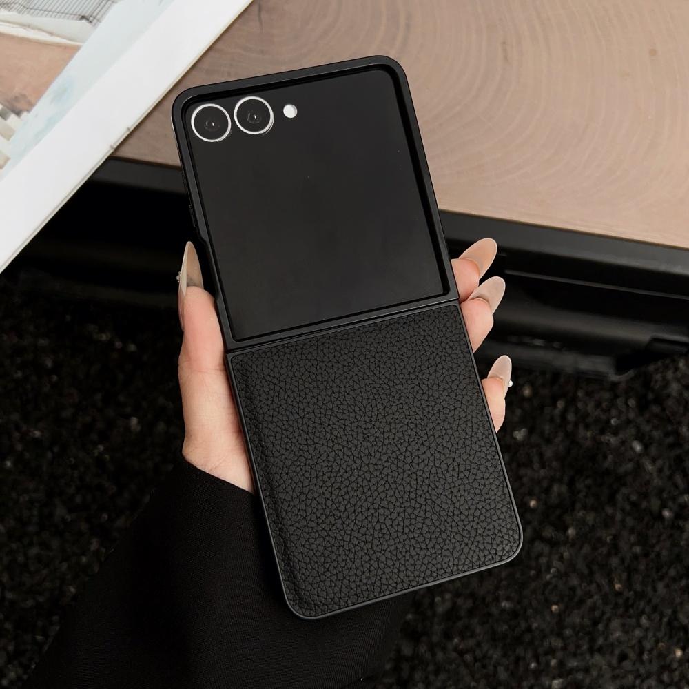 Custodia Lussuosa in Pelle con Motivo Litchi per Samsung Galaxy Z Flip 7 6 5 4 3 5G Cover Morbida Antiurto per ZFlip6 Flip5 Flip4