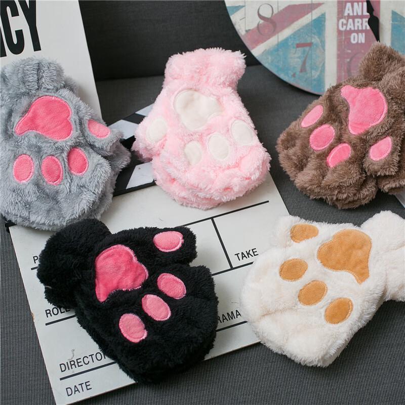 Jumaomao Plush Cat Paw Half-Finger Winter Gloves
