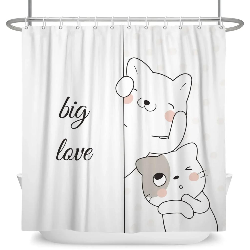 Funny Cat Shower Curtain Cartoon Cute Cats Dog Kids Shower Curtain for Bathroom Waterproof Polyester Home Decor Shower Curtains