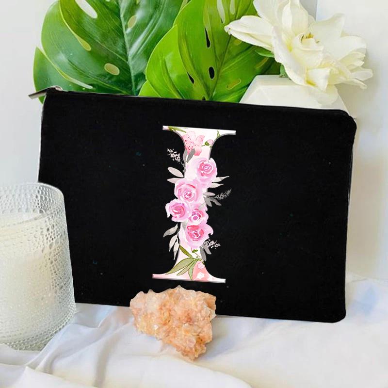 Damen Tasche Make-up Tasche Brautjungfer Make-up Taschen Blumen Alphabet Druck Leinen Reißverschluss Tasche Reise Organizer Etui Mujer Bolsas Kosmetik