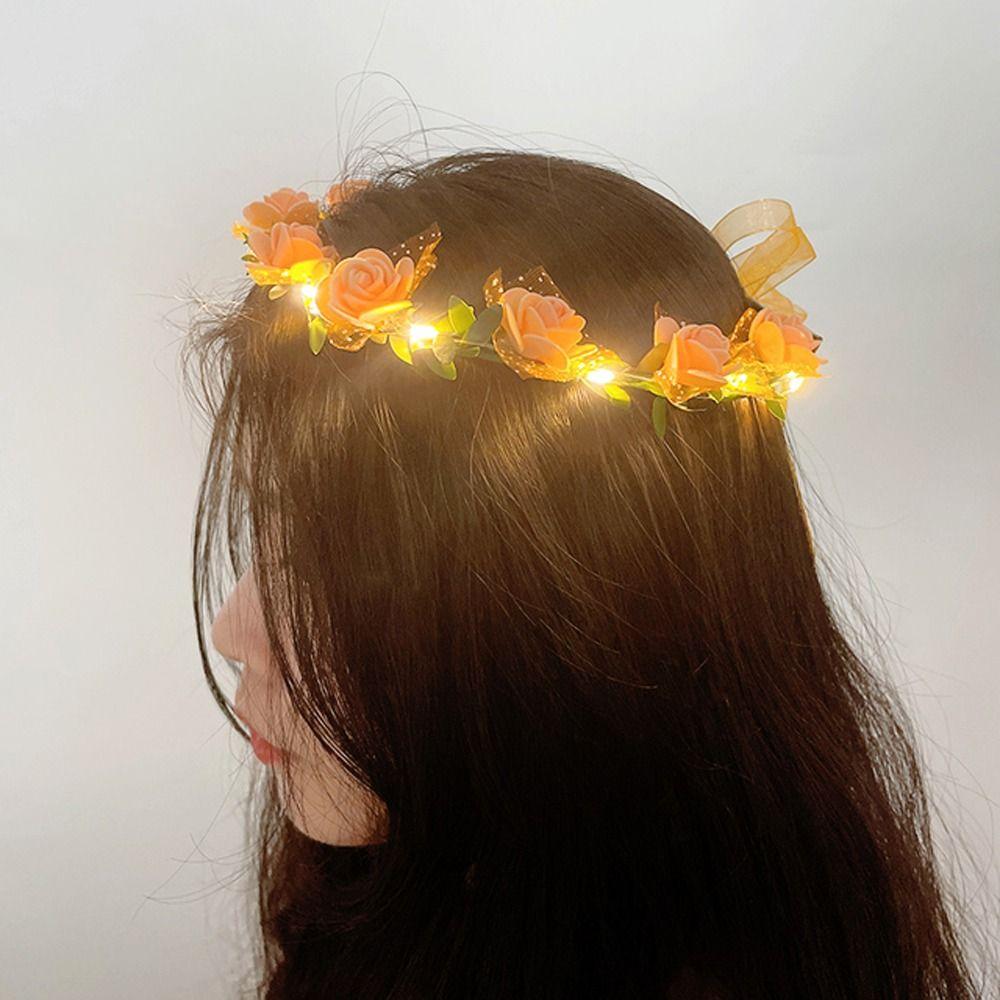 Wedding Foam Party Women Headwear Wreath Decoration LED Light Garland Crown Flower Headband
