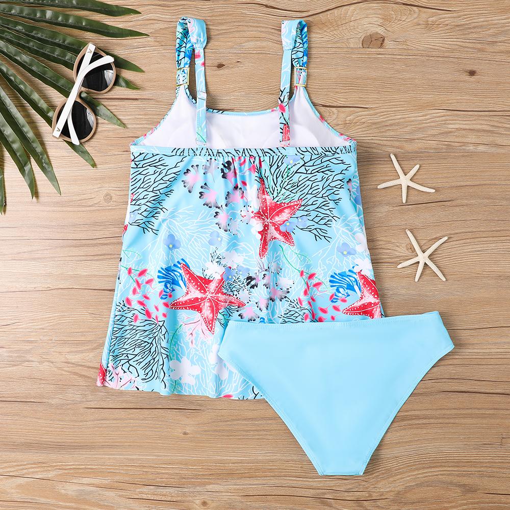 Büyük Beden Kadın Modası Seksi Yuvarlak Yaka Koyu Kiraz Çiçekleri Bikini Seti Slim Fit Plaj Mayoları İki Parça Set