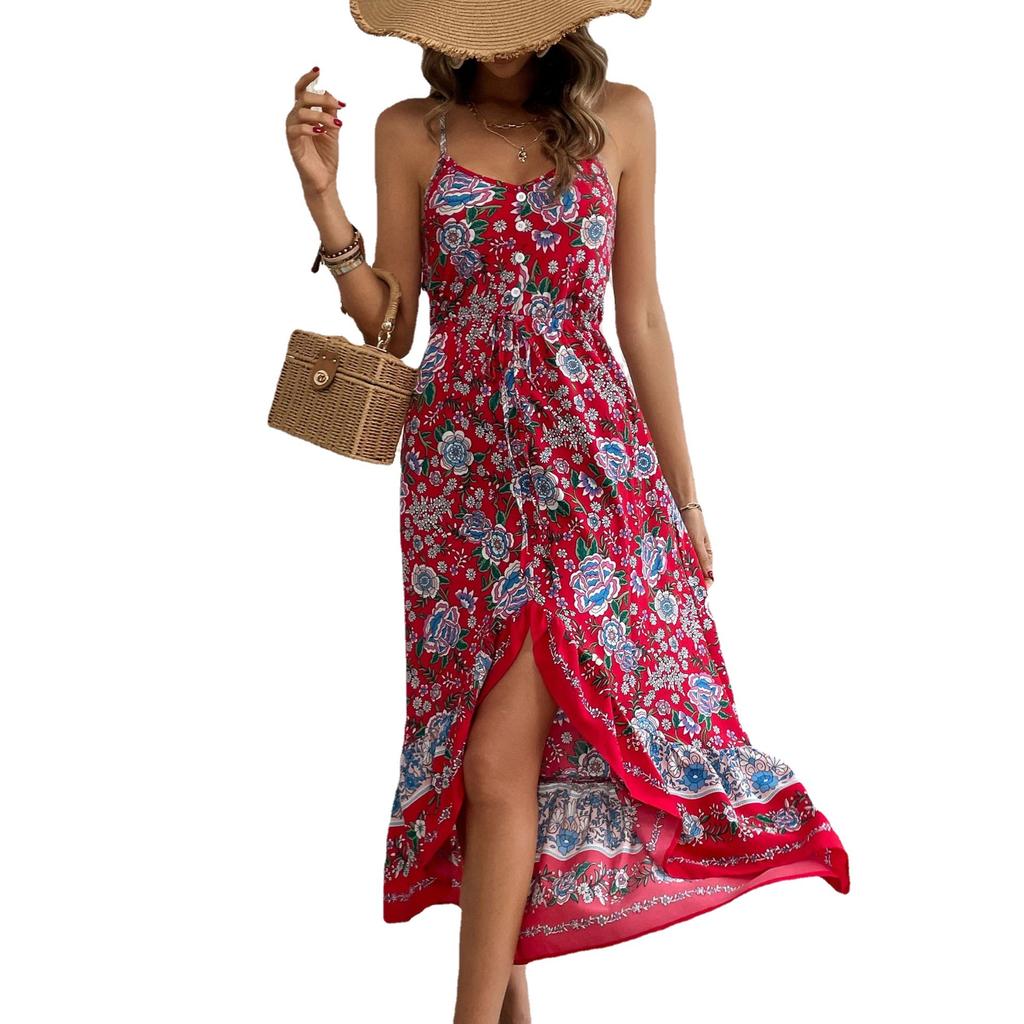 Amazon cross-border foreign trade summer new printing skirt European, American bohemian style suspender dress women