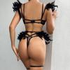 European & American Feather Lace Chain Lingerie Set - Sexy Slim Fit 4-Piece 