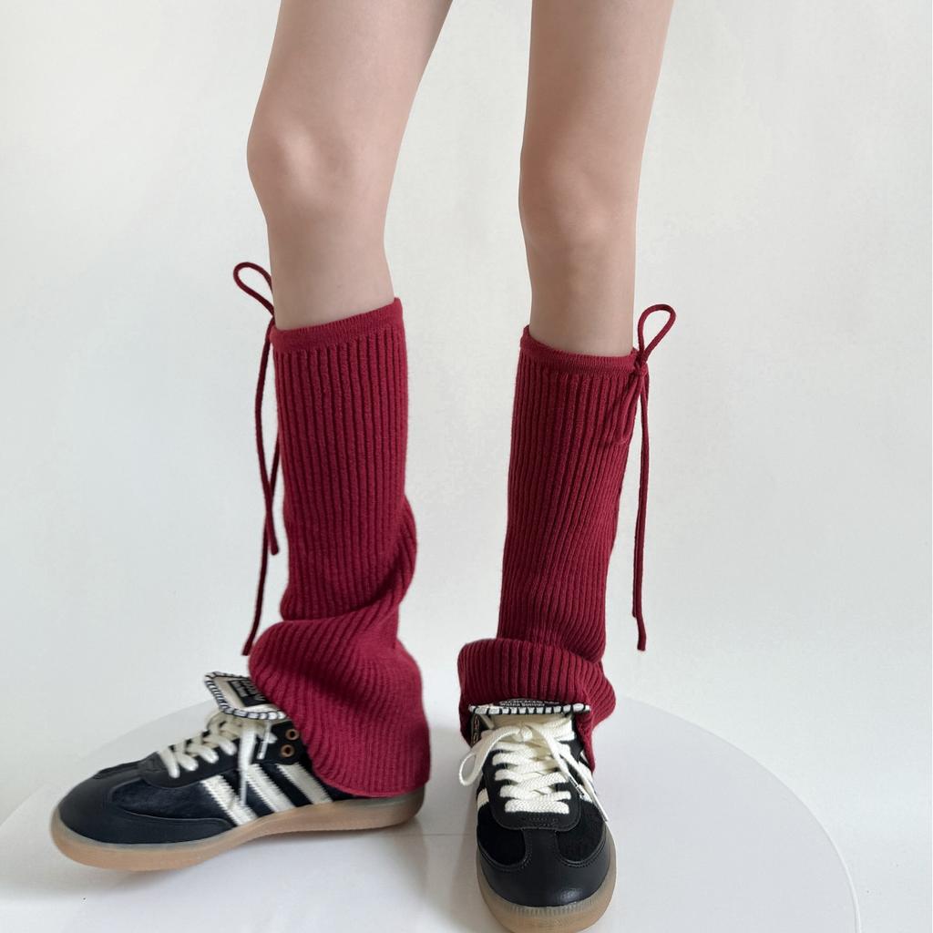 Winter Knitted Leg Warmers Bandage Bow Sweet Girls Solid Color Long Stockings Knitted Foot Cover Knee Socks Women Leg Warmers