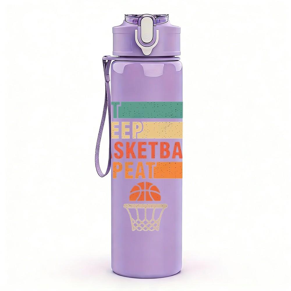 1PC Basketball Slogan Text Print 750ml Color Plastic Sports Water Bottle Leakproof Flip Straw Lid Suitable for Sports Office Home Use