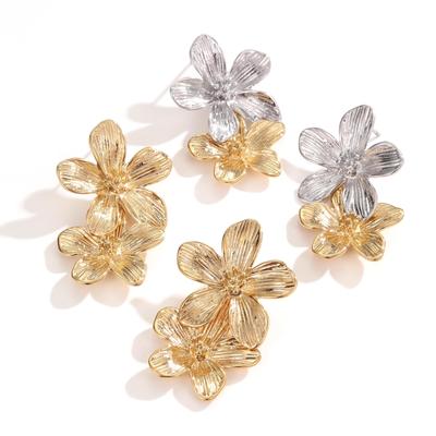 18K Gold & Silver Plated Elegant Flower Stainless Steel Earrings