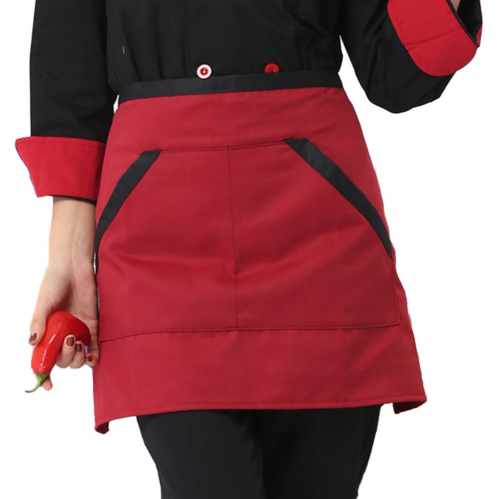 Kitchen Cooking Apron Unisex Striped Plaid Apron With Pocket Waterproof Men Women Waist Apron For Restaurant Bar Short Pinafore